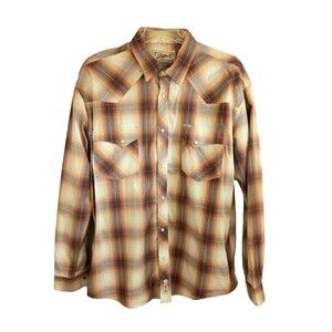 Rafter C Cowboy Collection Men's 3XB Brown Plaid Western Pearl Snap Shirt